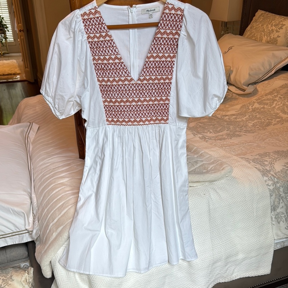 Madewell White Dress with Red Embroidery